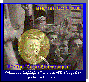 Text Box:  Velimir Ilic (highlighted) in front of the Yugoslav parliament building