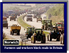 Text Box:  
Farmers and truckers block roads in Britain
